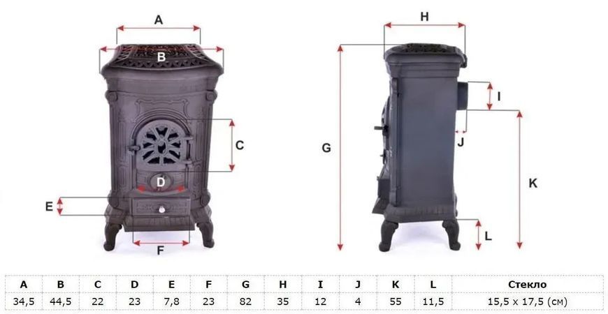 Піч камін чавунна Bonro Black подвійна стінка 9 кВт (30000001) 30000001 фото
