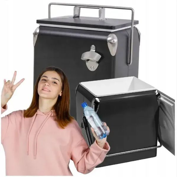 Портативний туристичний стальний холодильник в ретро стилі 13 л ESTI&ESTA CM-3200-B-MP чорний автохолодильник CM-3200-B-MP фото