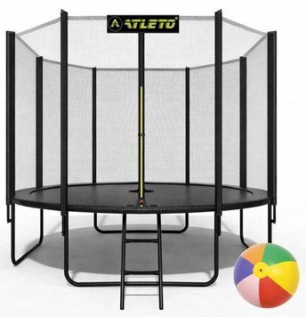 Батут з сіткою та драбинкою 374 см Atleto Black + подарунок м'ячик 42401178 фото