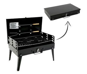 Переносний складний вугільний мангал, гриль Garden Line BBQ4841 для пікніка, кемпінгу, дачі та вулиці, чорний з кришкою BBQ4841  фото