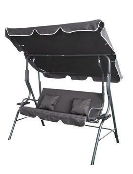 Гойдалка садова тримісна 170x110x153 см Bass Polska BH 10030 з підстаканниками та подушками, колір антрацит BH 10030 фото