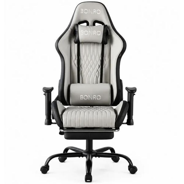 Геймерське крісло з підставкою для ніг Bonro 1002G-1 сіре (42401212) 42401212 фото