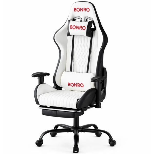 Геймерське крісло з підставкою для ніг Bonro 1002G-1 біле (42401210) 42401210 фото