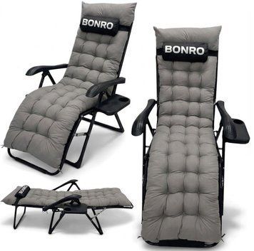 Шезлонг лежак с подушкой и подстаканником Bonro B-06 серый 120 кг 42401195 фото