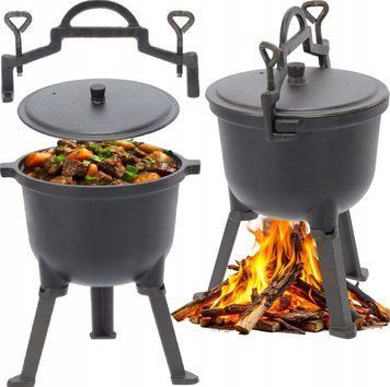Чавунний казанок на ніжках з ручкою для перенесення Garden Line BBQ3710 8 л Сірий BBQ3710  фото