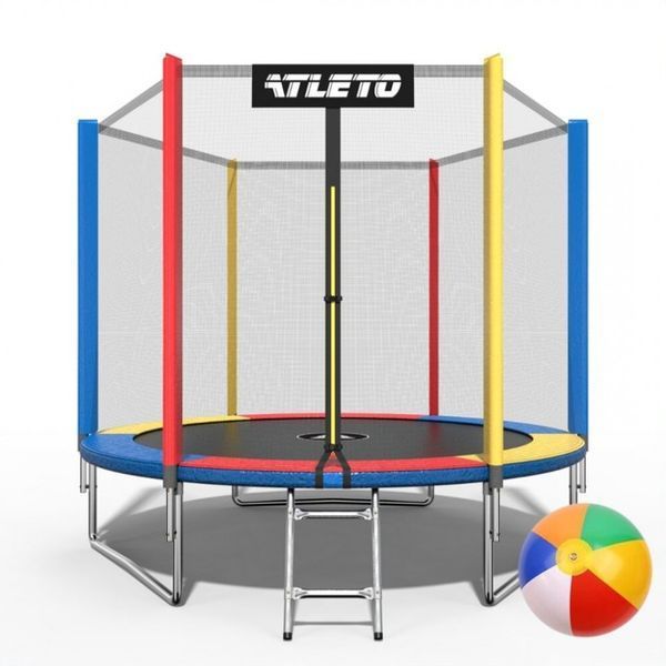 Батут Atleto 252 см з сіткою та драбинкою multikolor + подарунок м'ячик 21000131 фото