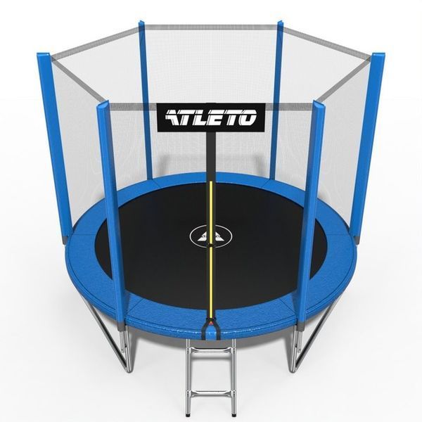 Батут детский с сеткой и стремянкой 252 см Atleto синий  42400442 фото