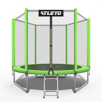 Батут детский с сеткой и стремянкой 312 см Atleto зеленый  42400473 фото